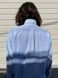 1980s Baby Blue Pinstripe Button Down Dress Shirt