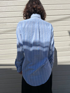 1980s Baby Blue Pinstripe Button Down Dress Shirt