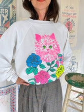 Load image into Gallery viewer, 1980s Puffy Pink Fluorescent Kitty Raglan Sweatshirt