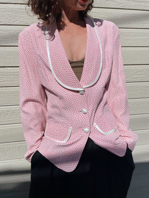 1980s Pink & White Polka Dot Blazer Jacket