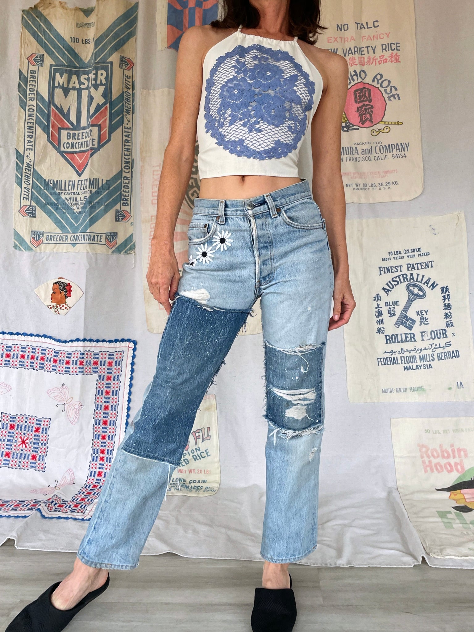 Crochet Crop & Distressed Jeans