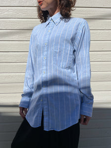 1980s Baby Blue Pinstripe Button Down Dress Shirt