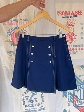 1960s Blue Mini Tennis Skort with White Top Stitching