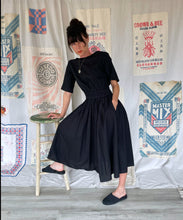 Load image into Gallery viewer, Vintage Black Cotton Dress w/ Boat Neck and Open Back