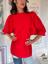 Load image into Gallery viewer, 1970s Bright Red Dolman Puff Sleeve Blouse