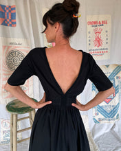 Load image into Gallery viewer, Vintage Black Cotton Dress w/ Boat Neck and Open Back