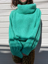 Load image into Gallery viewer, 1970s Turquoise Boucle Knit Oversized Turtleneck Sweater