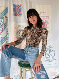 1990s Guess Jeans Semi-Sheer Leopard Print Nylon Button Down Blouse