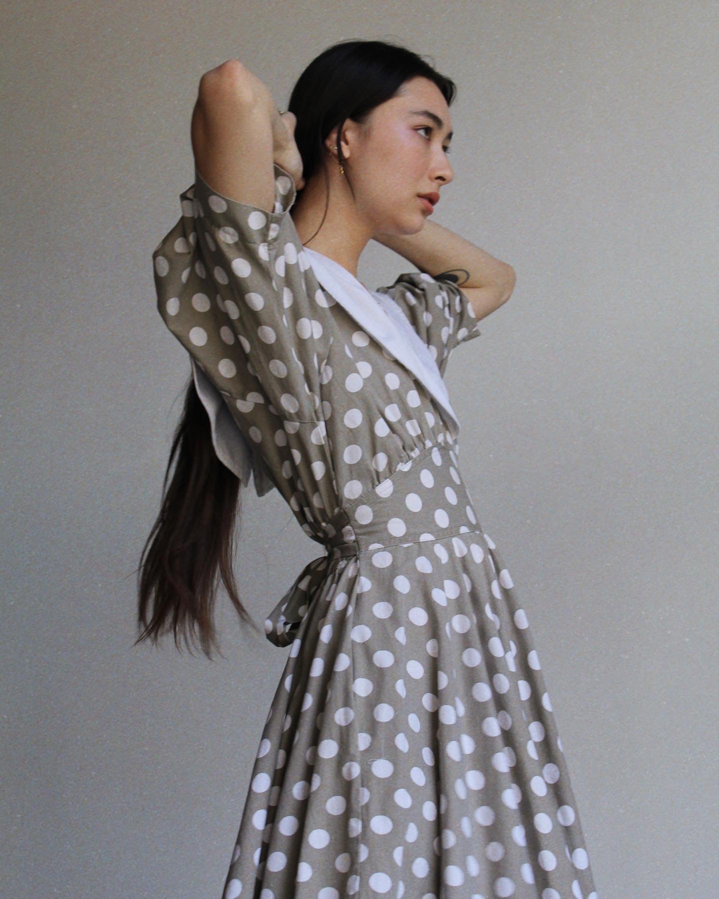 1980s Tawny Brown Polka Dot Dress 3 Women 1980s Tawny Brown Polka Dot Dress 3 Women