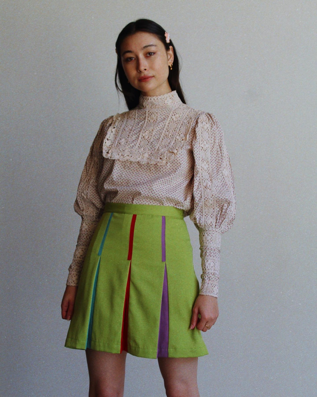 90s Y2K Chartreuse Peekaboo Color Mini Skirt
