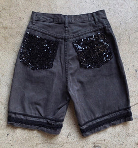 1980s Black Denim Sequin Shorts