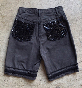 1980s Black Denim Sequin Shorts