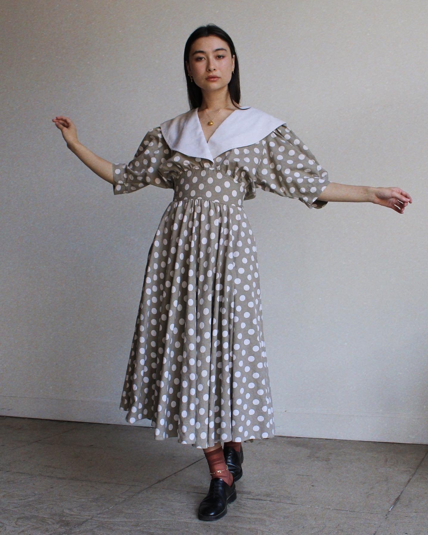 1980s Tawny Brown Polka Dot Dress 3 Women 1980s Tawny Brown Polka Dot Dress 3 Women