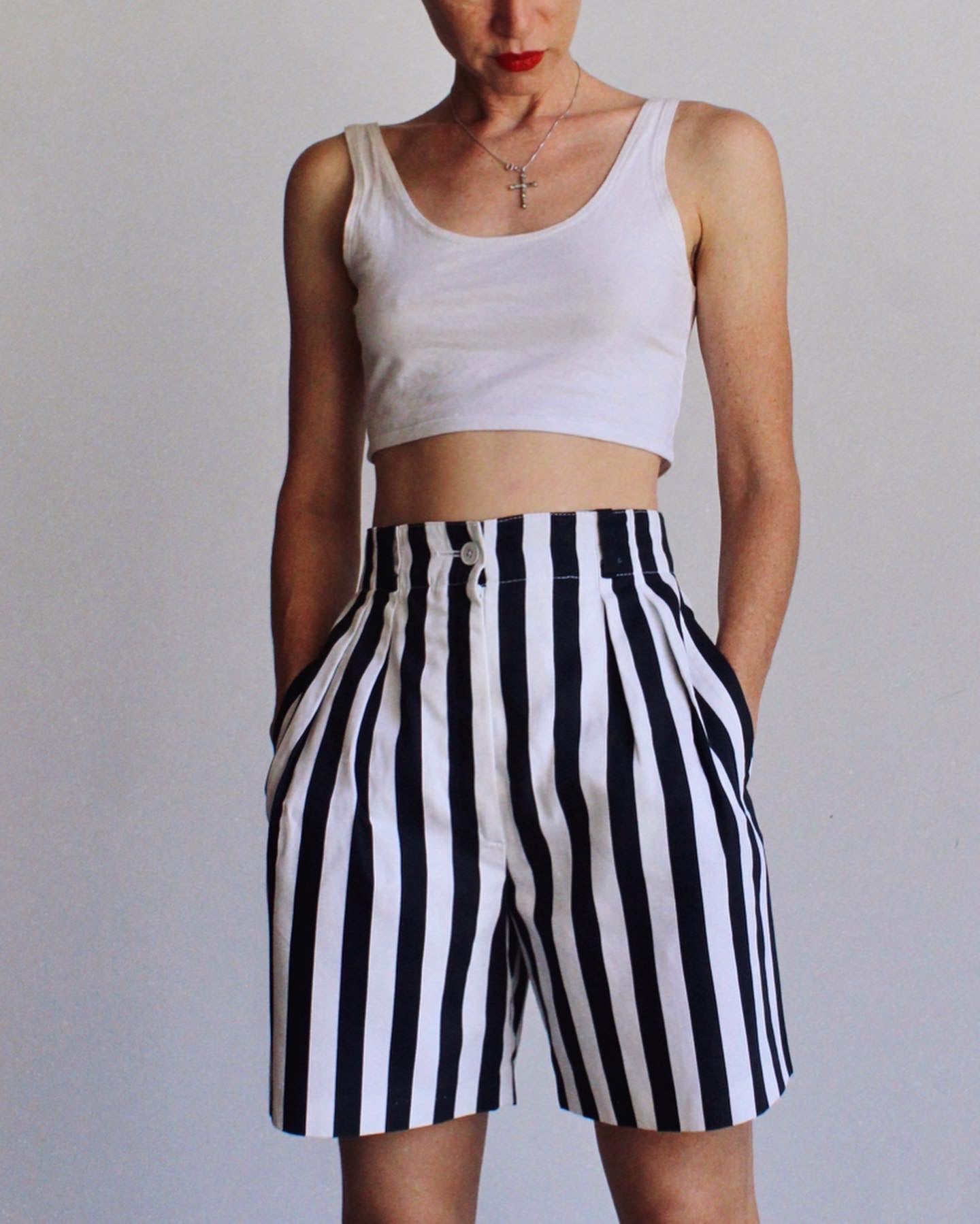 Black White Striped Shorts