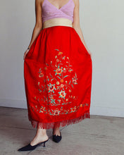 Load image into Gallery viewer, Antique Chinese Red Silk Embroidered Robe Skirt