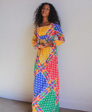 1970s Primary Color Maxi Dress