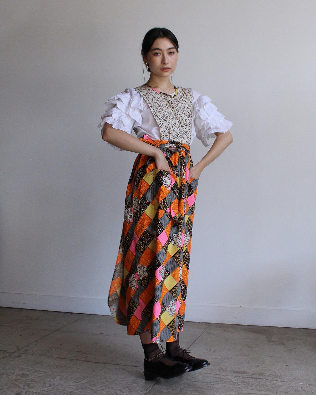 1970s Patchwork Pinafore Wrap Dress