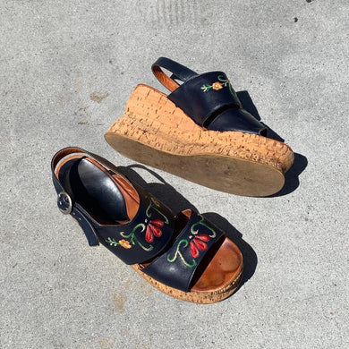 1970s Platform Floral Wedge Sandal