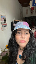 Load image into Gallery viewer, Patchwork Bonnet - Purple w/ Blue Feedsack