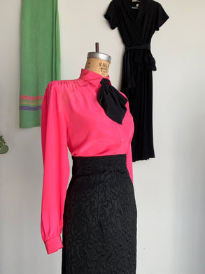 1980s Oleg Cassini Hot Pink Silk Blouse