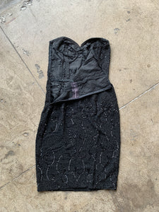 1950s Black Beaded Ceil Chapman Strapless Dress
