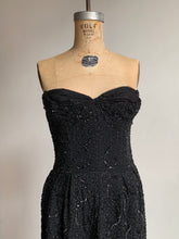 Load image into Gallery viewer, 1950s Black Beaded Ceil Chapman Strapless Dress