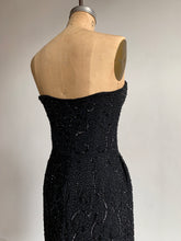 Load image into Gallery viewer, 1950s Black Beaded Ceil Chapman Strapless Dress