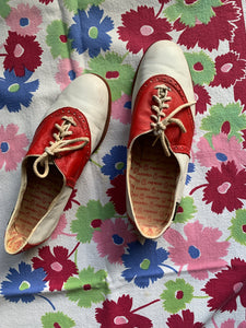 1970s Red & White Leather Capezio Saddle Shoes