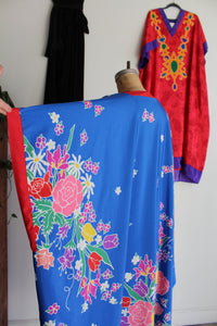 1980s Oscar de la Renta Blue Floral Print Caftan