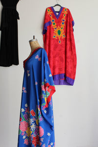 1980s Oscar de la Renta Blue Floral Print Caftan