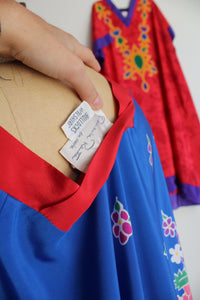 1980s Oscar de la Renta Blue Floral Print Caftan