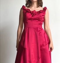 Load image into Gallery viewer, 1950s Harlene Raspberry Pink Silk Satin Couture Gown