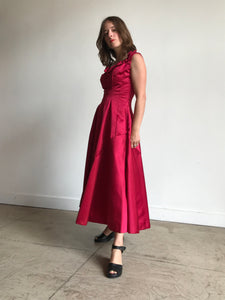 1950s Harlene Raspberry Pink Silk Satin Couture Gown