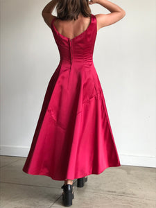 1950s Harlene Raspberry Pink Silk Satin Couture Gown