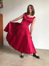 Load image into Gallery viewer, 1950s Harlene Raspberry Pink Silk Satin Couture Gown