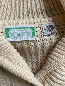 1970s Irish Wool Fisherman Knit Cardigan Sweater