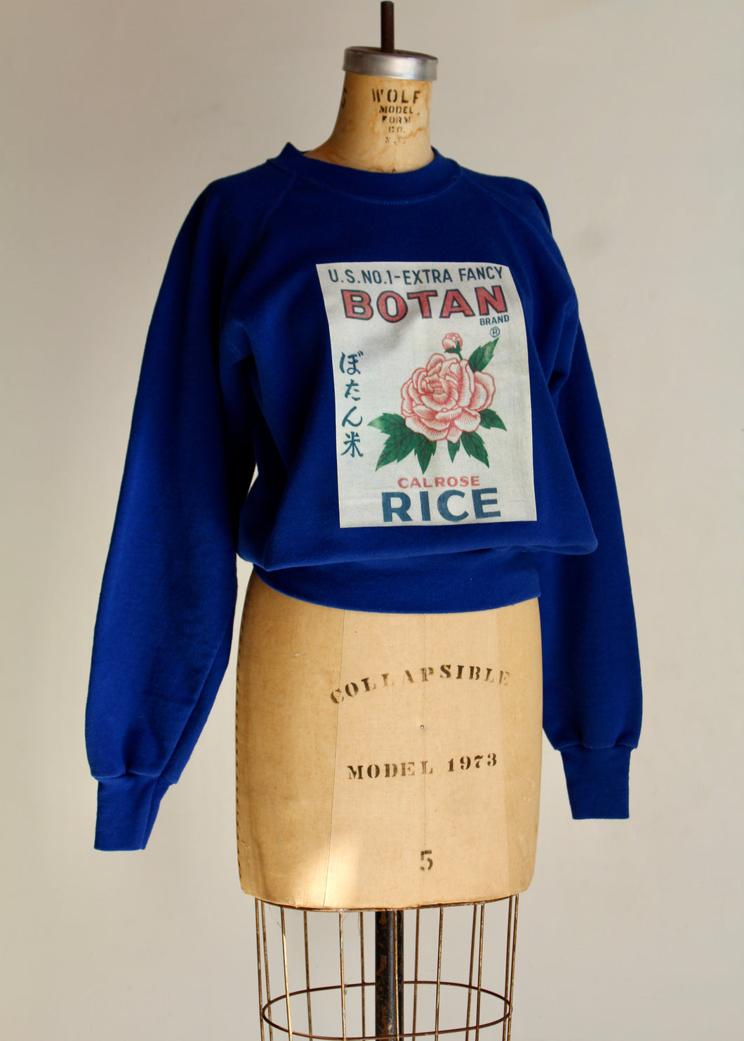 Botan Rice Blue Vintage Raglan Sweatshirt - S