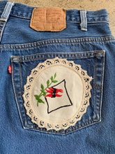 Load image into Gallery viewer, Satisfaction Patchwork Dark Wash Levi&#39;s 501