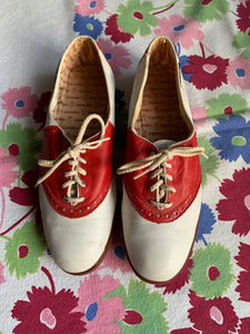 1970s Red & White Leather Capezio Saddle Shoes