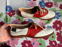 Load image into Gallery viewer, 1970s Red &amp; White Leather Capezio Saddle Shoes