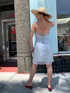 1990s Nanette Lepore Metallic Baby Blue Dress