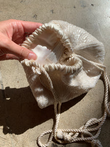1980s Gunn Trigère White Satin Beaded Crossbody Satchel Purse