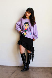 1980s Hand Painted Lavender Pierrot Raglan Sweater