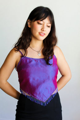 Y2k Purple Iridescent Beaded Halter Top