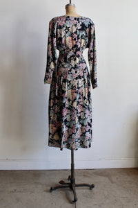1980s Floral Cinched Waist Dress