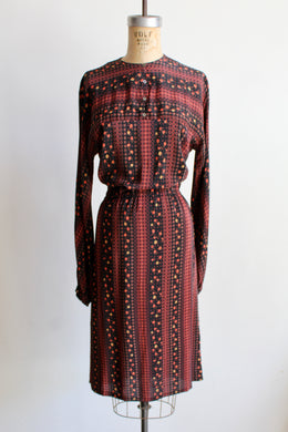 1970s Silk Scarf Print Long Sleeve Dress