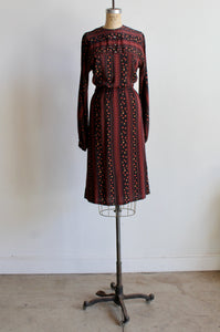 1970s Silk Scarf Print Long Sleeve Dress