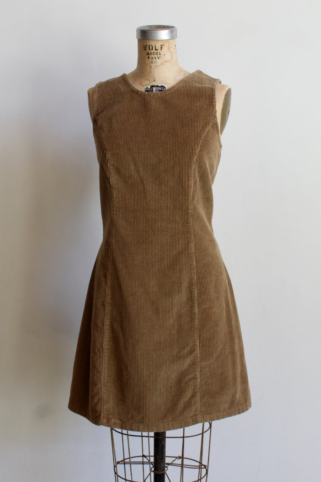 1970s Tan Corduroy Jumper Dress