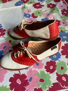 1970s Red & White Leather Capezio Saddle Shoes