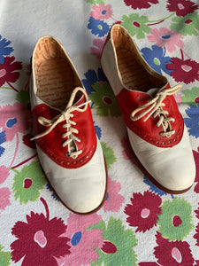 1970s Red & White Leather Capezio Saddle Shoes